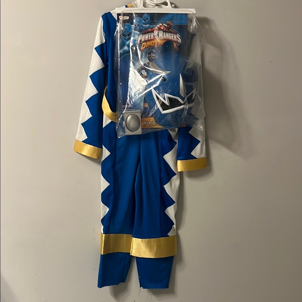 Power Ranger Blue and Gold Superhero Costume with Dynamic Patterns (Vintage)